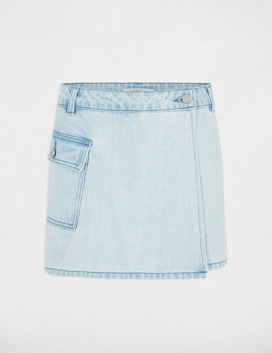 jupe short taille basse jean denim bleach femme Jupe-short taille basse jean denim bleach femme