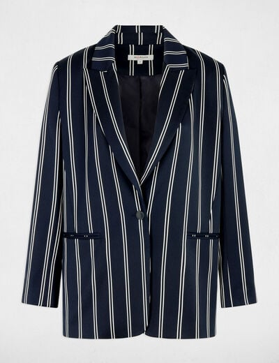 Blazer ray&eacute; col tailleur bleu marine femme