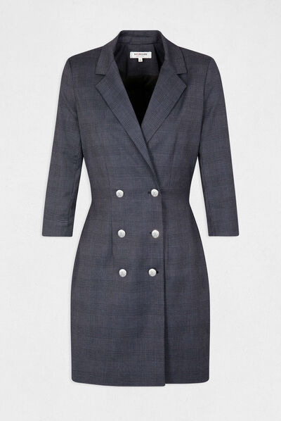 Robe portefeuille à carreaux marine femme
