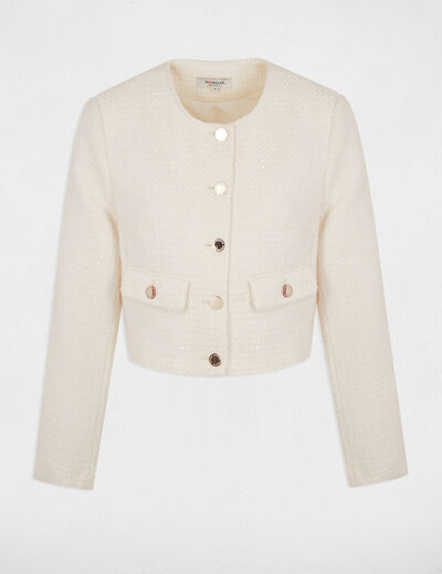 Veste cintrée tweed ivoire femme