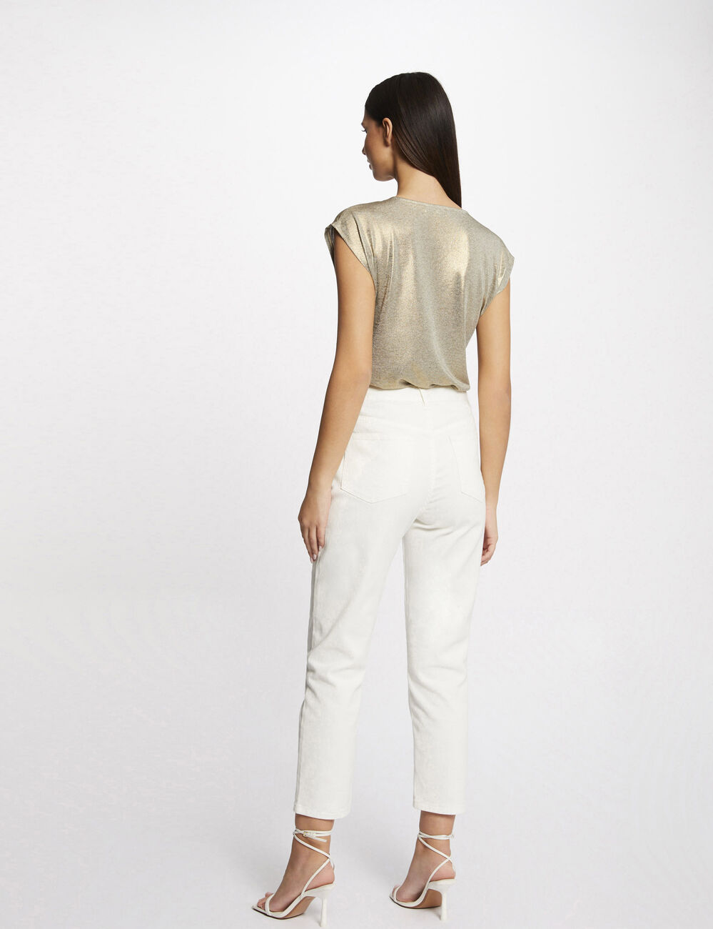 T-shirt manches courtes m&eacute;tallis&eacute; dore femme