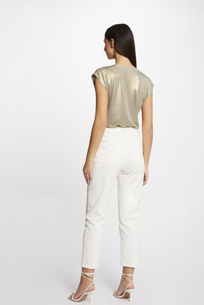 T-shirt manches courtes métallisé dore femme
