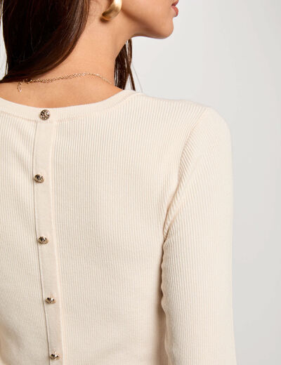 Pull col rond manches 3/4 ivoire femme