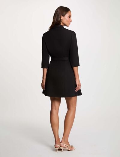 Robe ceintur&eacute;e col &agrave; revers noir femme