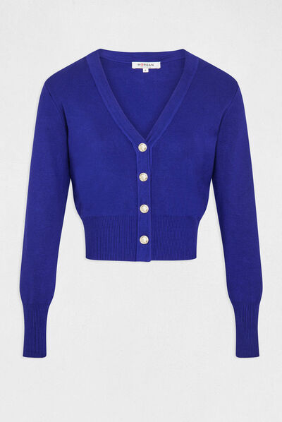 Gilet col en V manches longues bleu moyen femme