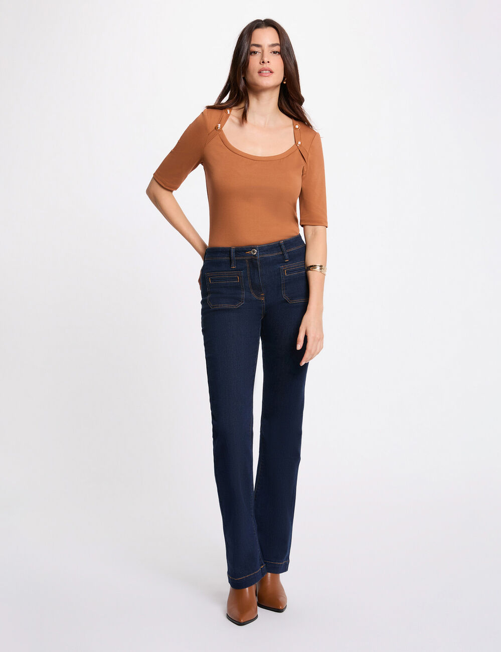 Jean bootcut taille haute denim brut femme