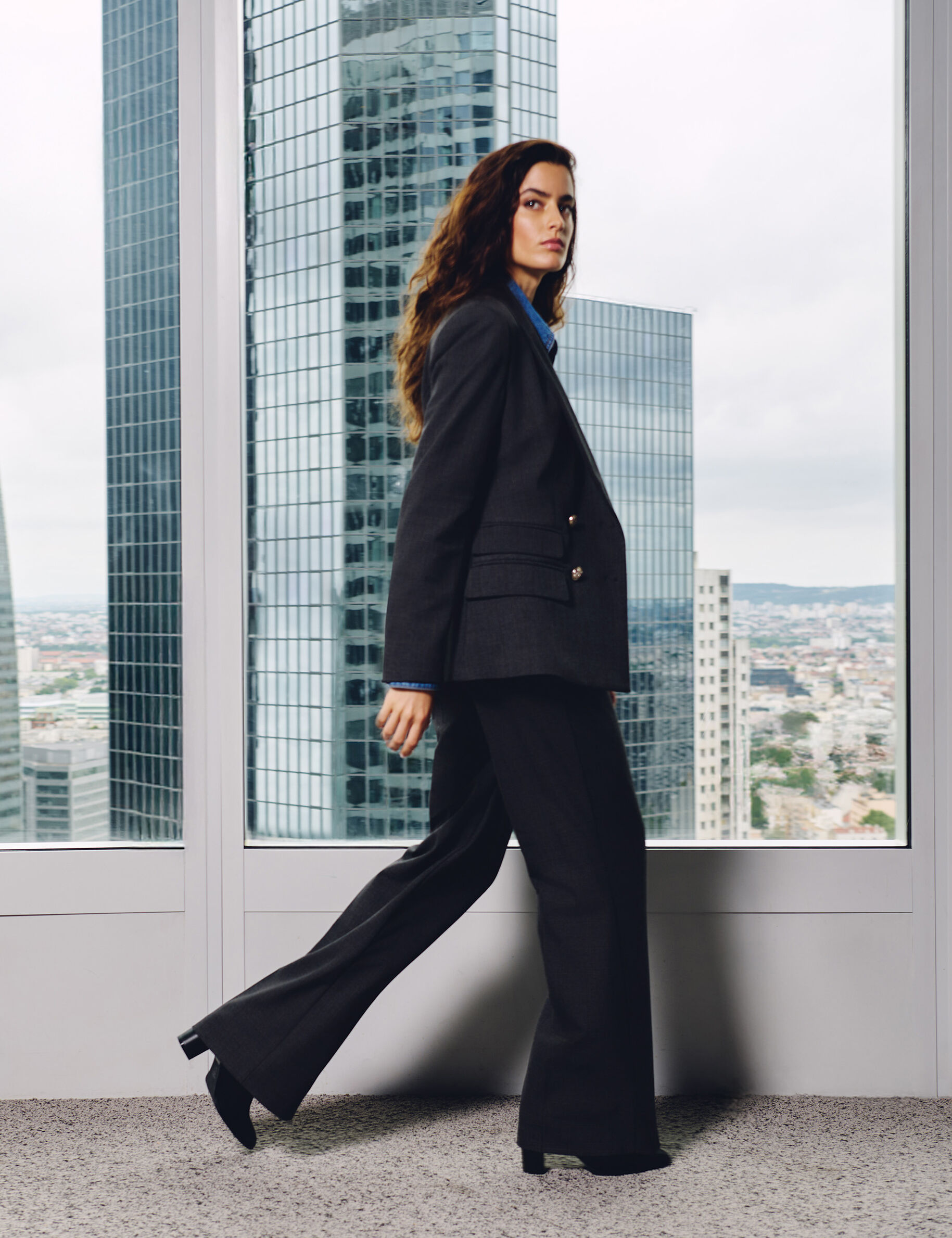 Pantalon large taille haute moyen femme