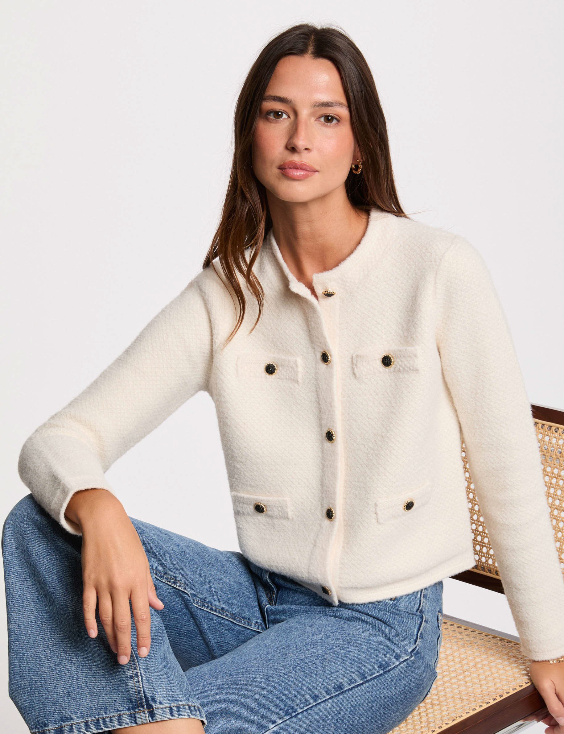 Gilet manches longues ivoire femme - Morgan - Modalova