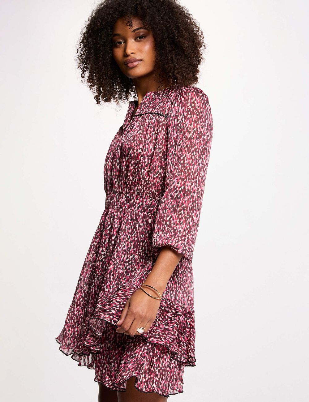 Robe courte col v multicolore femme