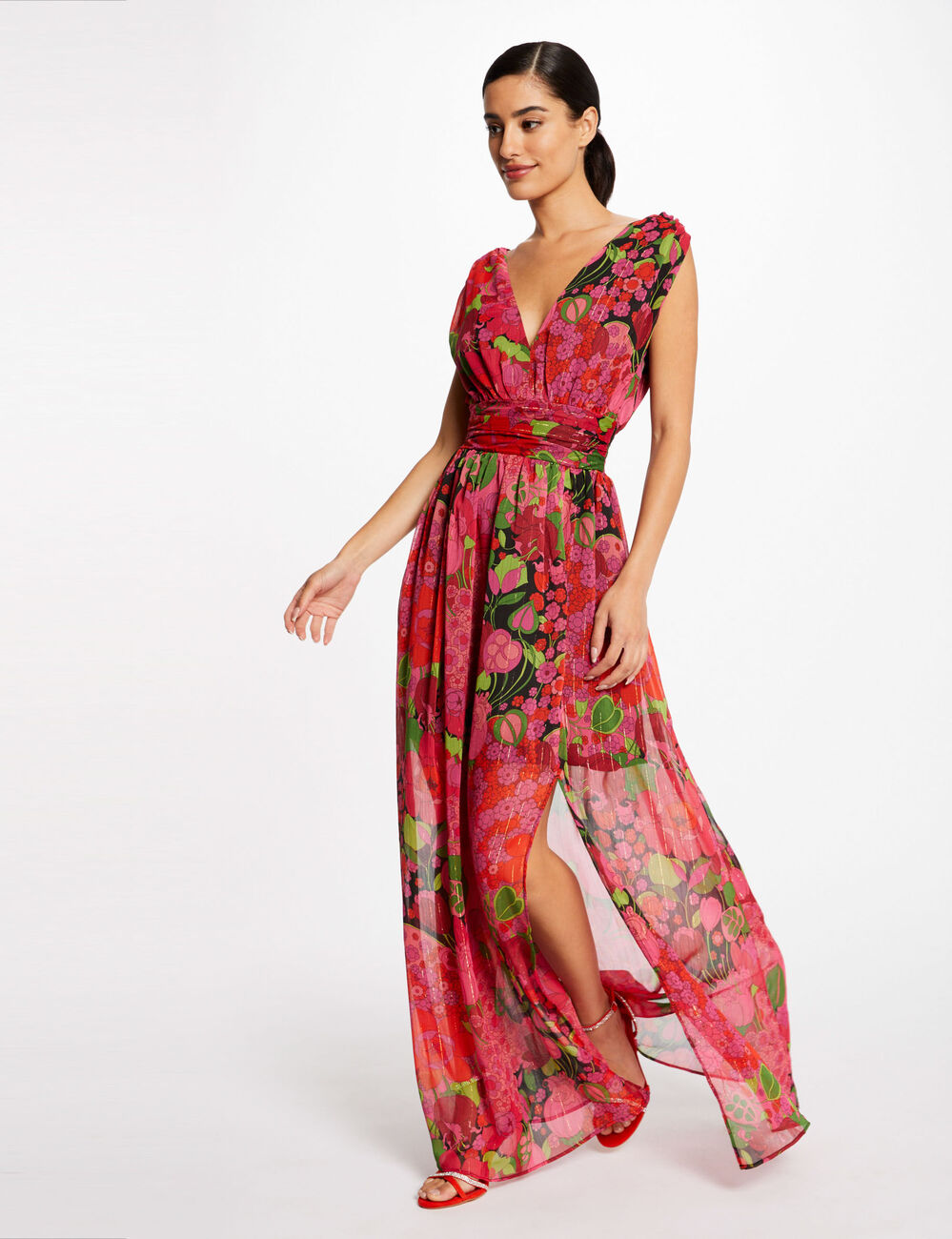 Robe longue évasée imprimé floral multico femme