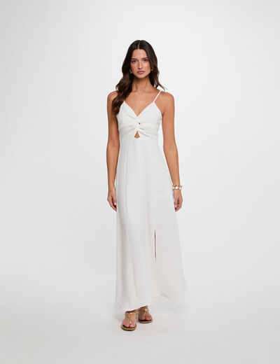 Robe longue col v blanc femme