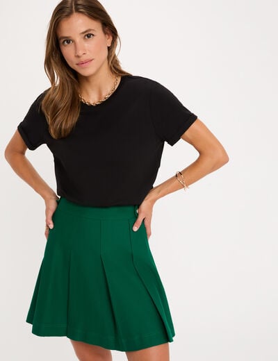 Jupe courte &agrave; plis vert femme