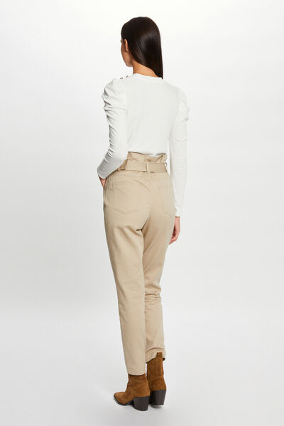 T-shirt manches longues côtelé ecru femme