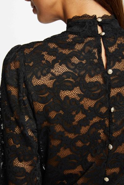 T-shirt manches longues en dentelle noir femme