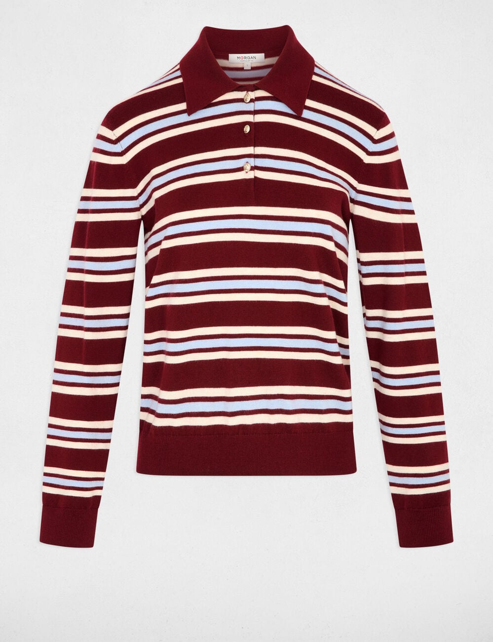 Pull col &agrave; revers bordeaux femme