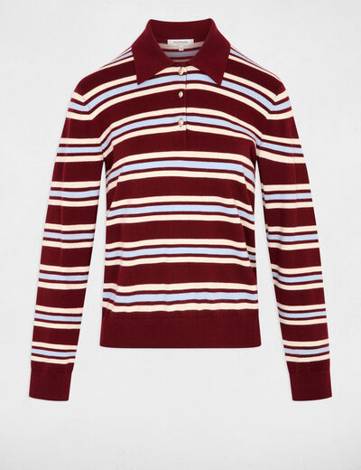 Pull col &agrave; revers bordeaux femme