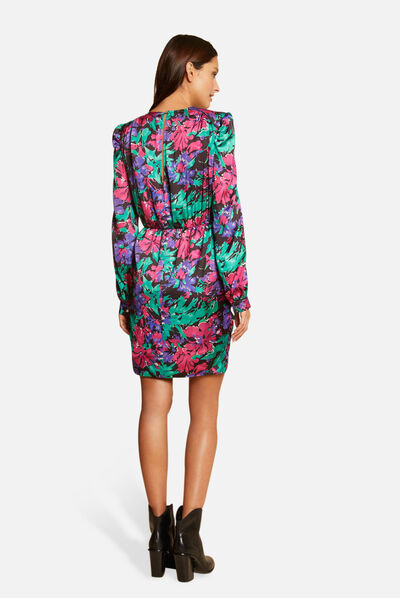 Robe ajustée drapée imprimé floral multico femme