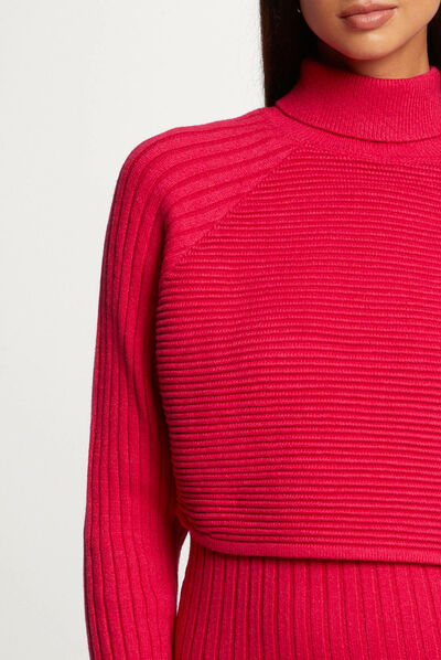 Robe pull midi ajustée effet 2-en-1 rose moyen femme