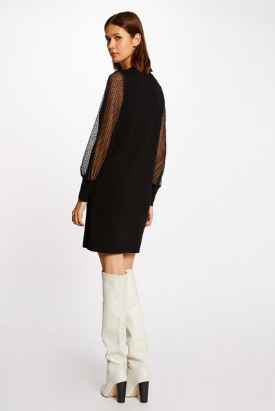 Robe pull droite à manches en dentelle noir femme