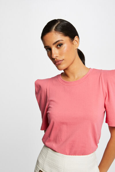 T-shirt manches courtes à épaulettes rose femme