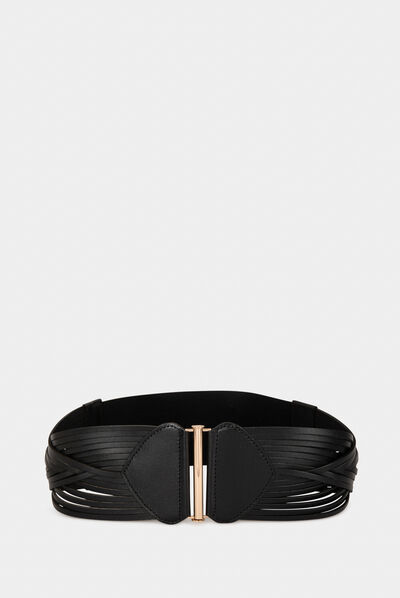 Ceinture élastiquée avec brides en cuir noir femme