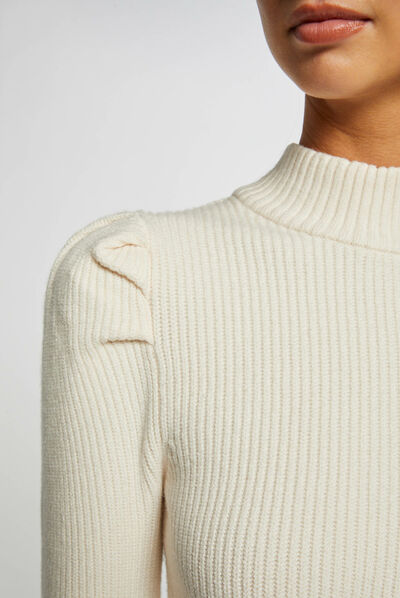 Pull manches longues à col montant ivoire femme