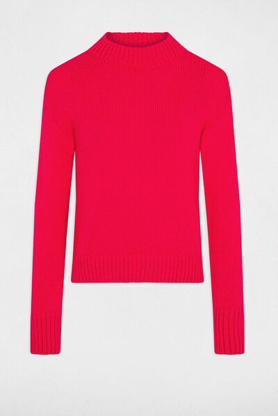 Pull manches longues col montant rose moyen femme