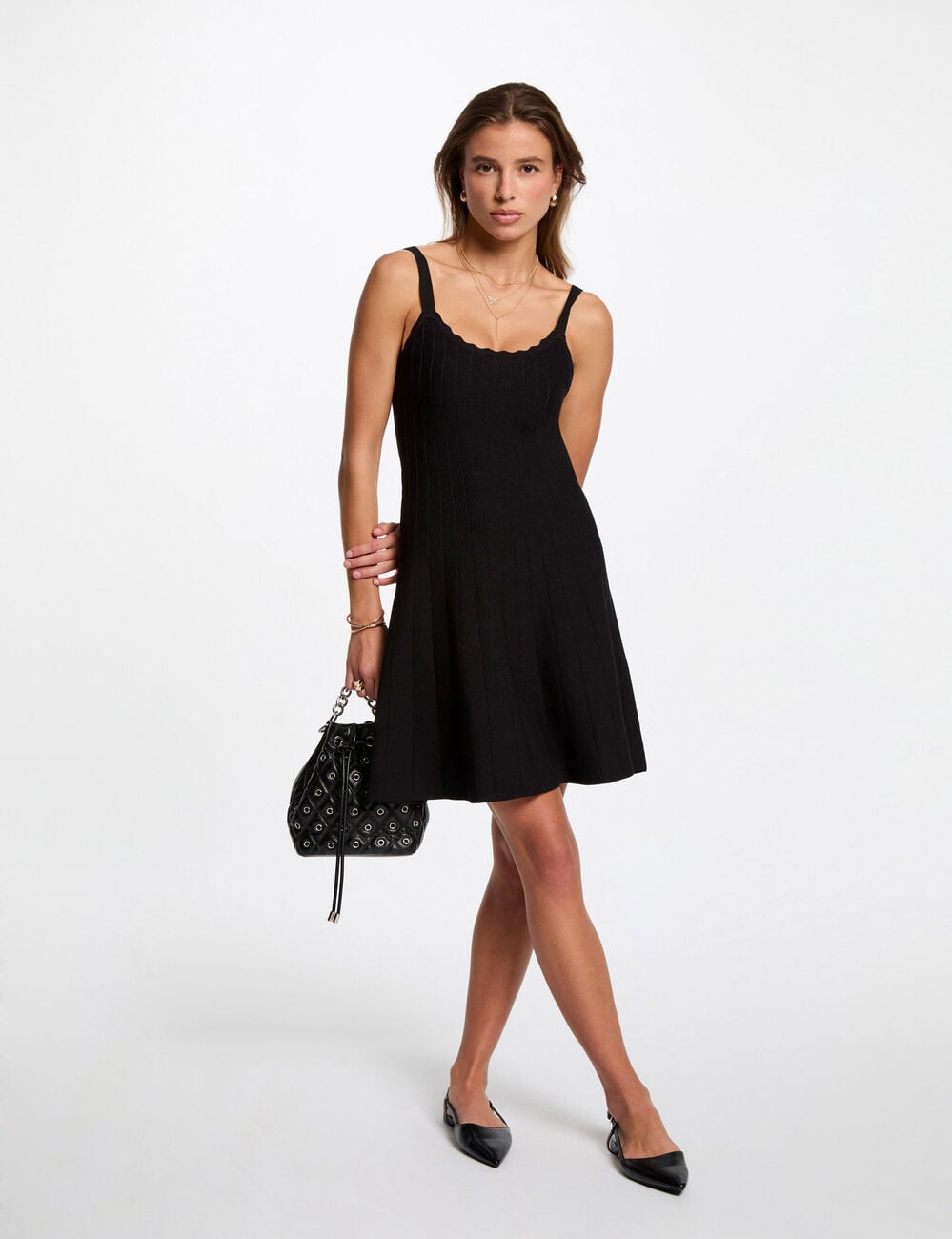 Robe tricot bretelles fines noir femme