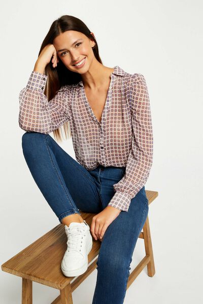 Chemise manches longues imprimé multico femme