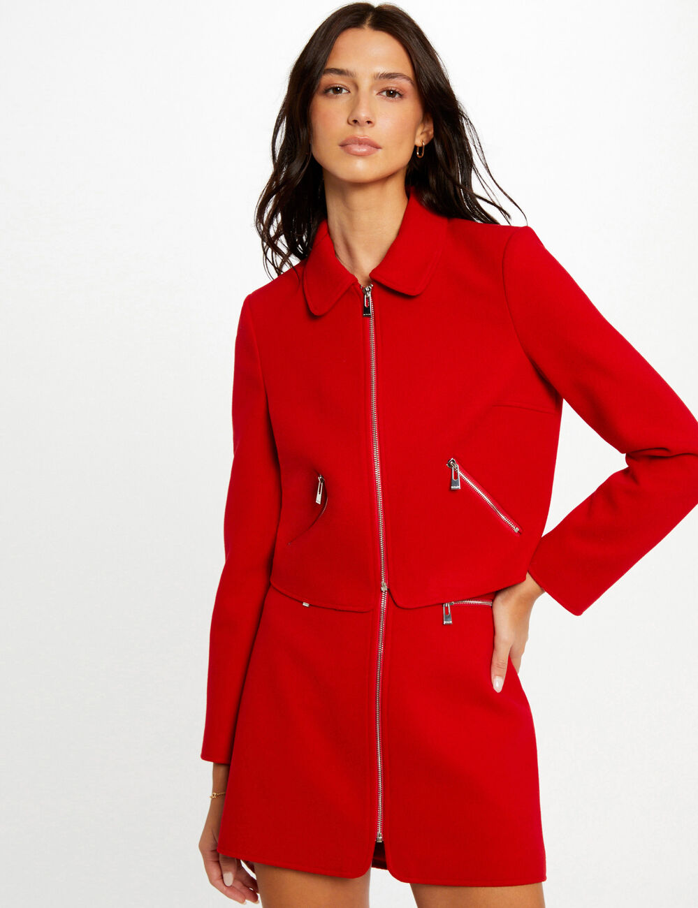 Jupe droite zipp&eacute;e rouge femme
