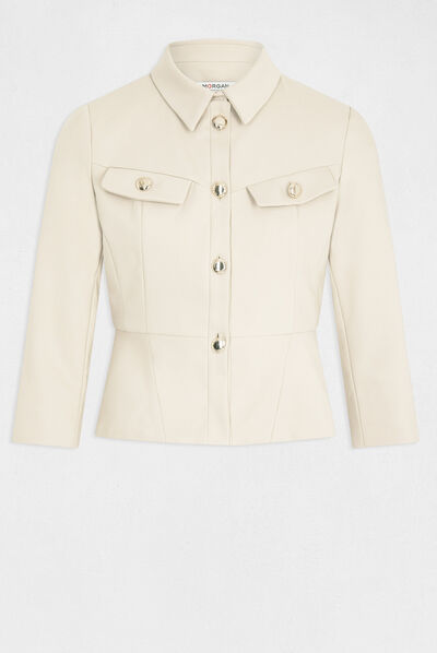 Veste city cintrée manches 3/4 beige femme