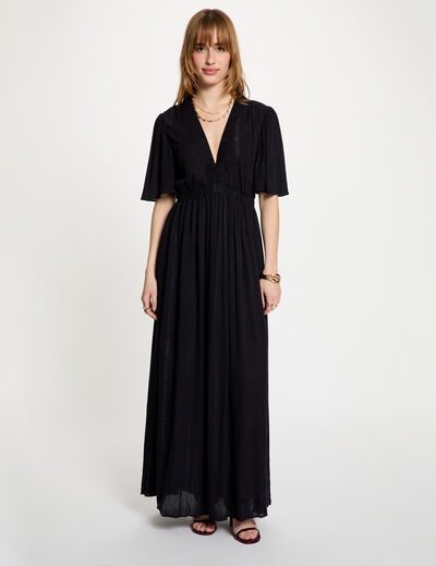 Robe longue col v bleu marine femme
