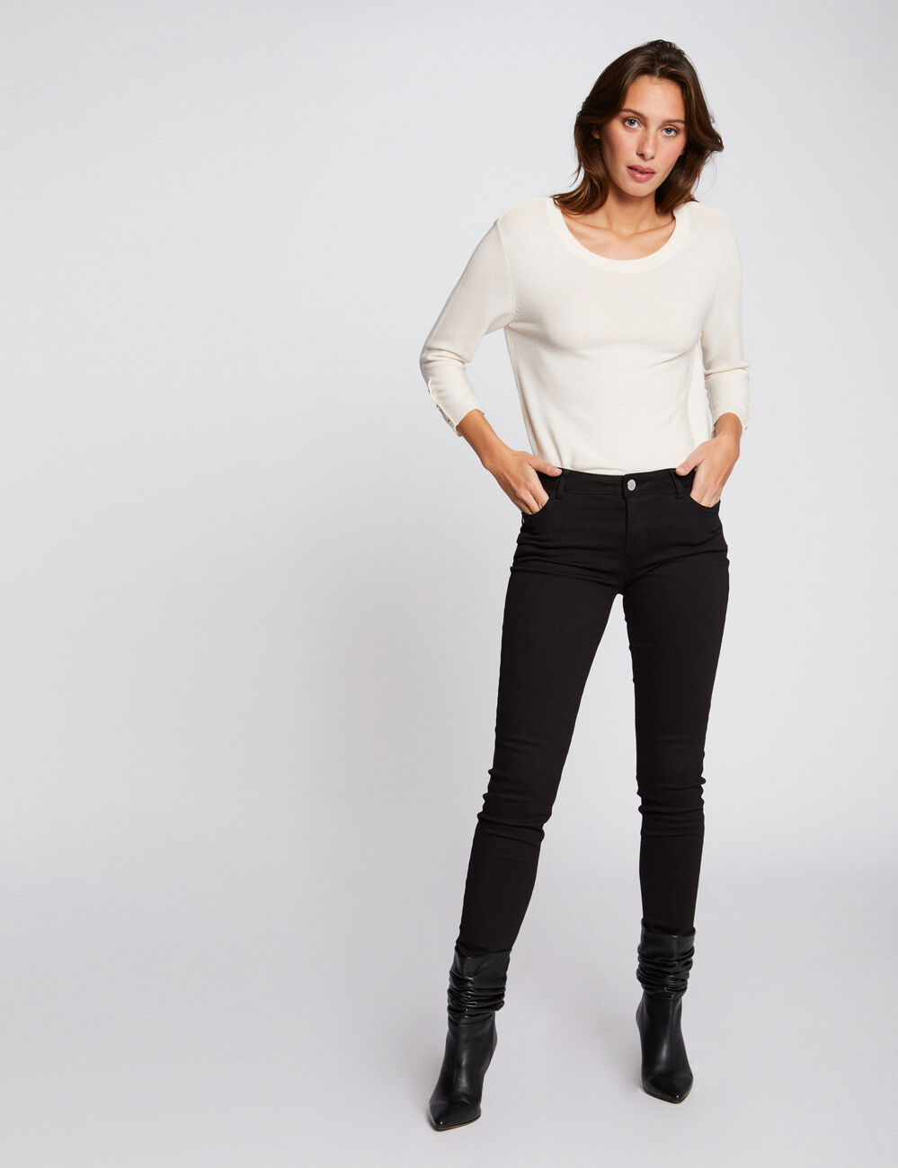 Pantalon skinny taille basse noir femme