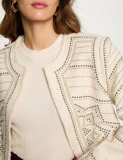 Veste droite cloutée ivoire femme