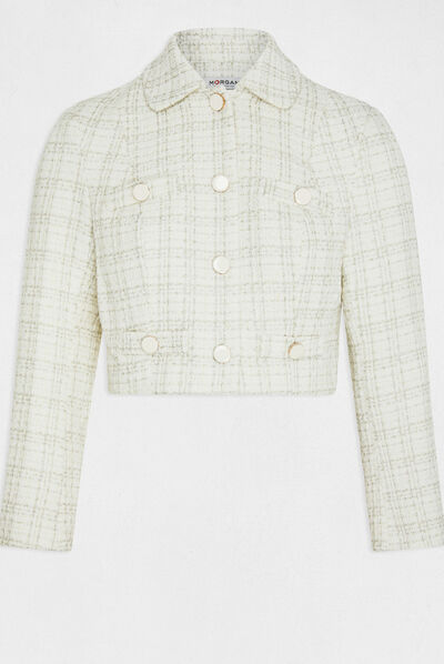 Veste droite fils métallisés ecru femme