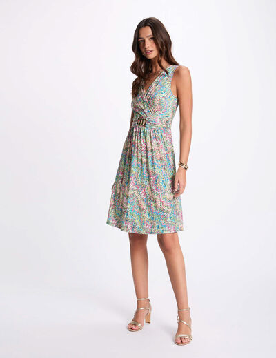 Robe trapèze imprimée multicolore femme