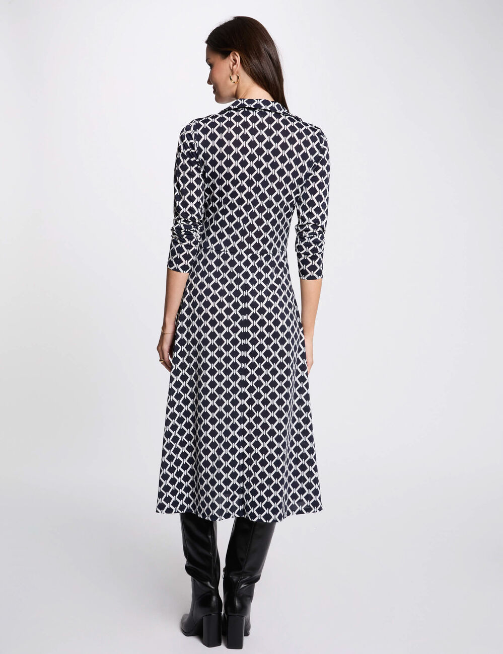 Robe midi droite imprimée bleu marine femme