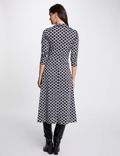 Robe midi droite imprimée bleu marine femme