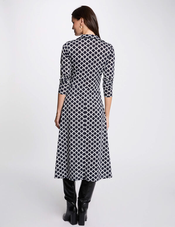 Robe midi droite imprimée bleu marine femme
