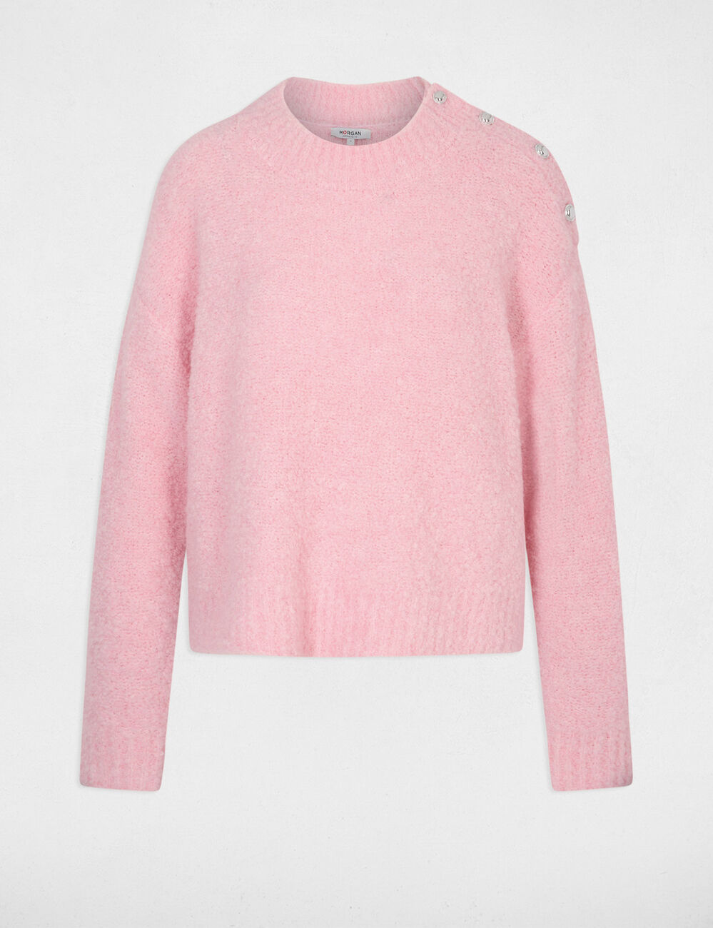 Pull col rond rose clair femme