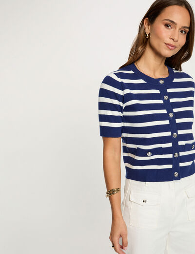 Gilet ray&eacute; manches courtes bleu marine femme