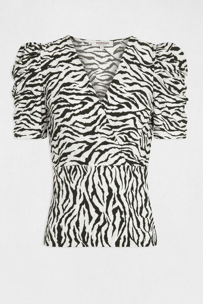 T-shirt manches courtes imprimé zèbre multico femme