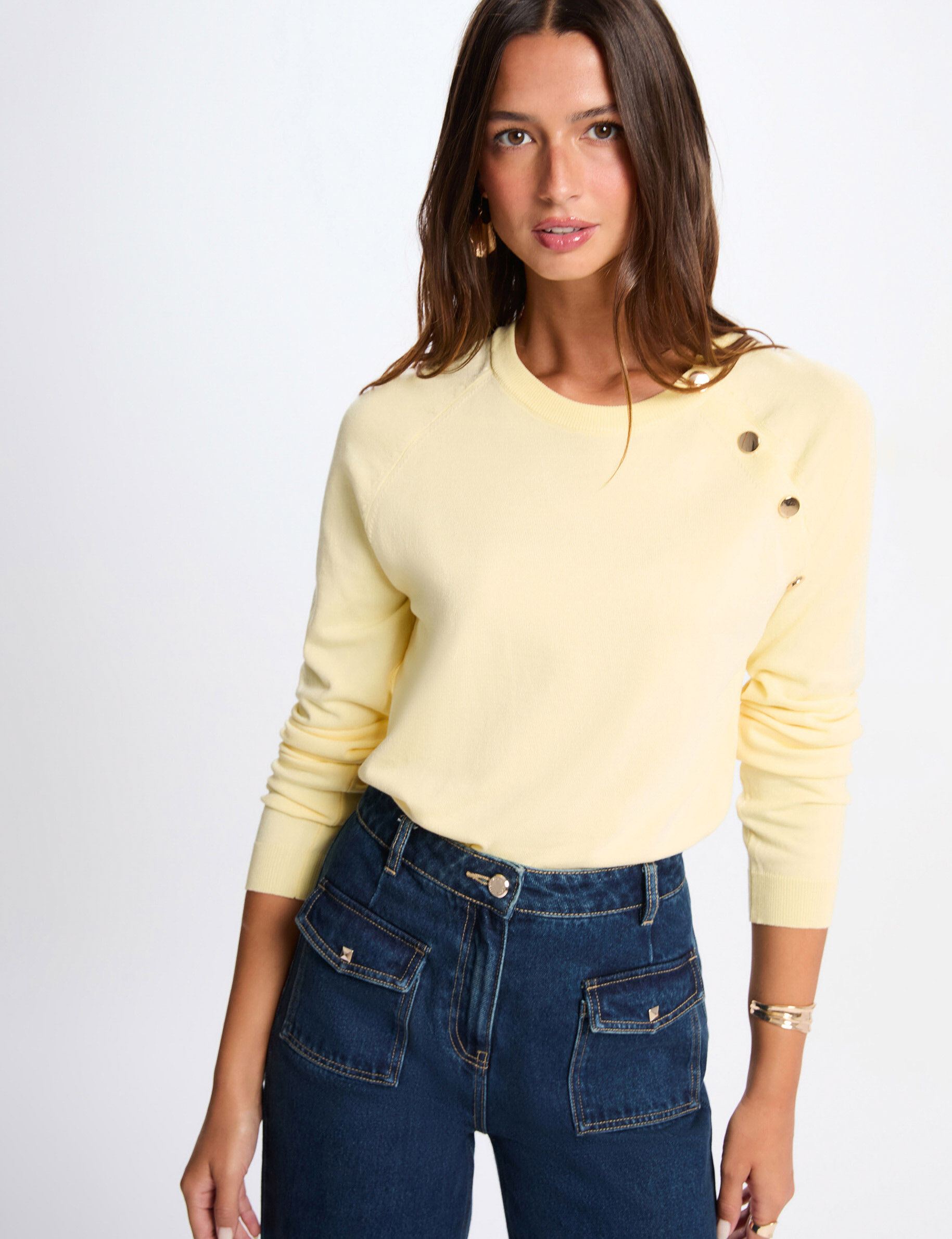 Pull fin ajusté jaune femme