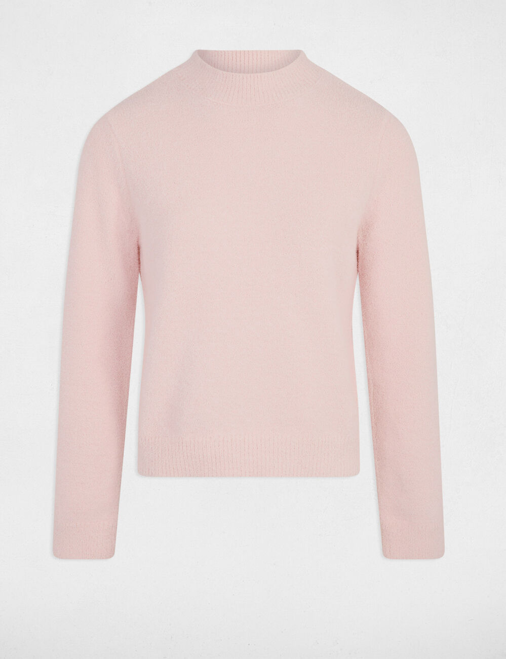 Pull col montant ajust&eacute; rose clair femme