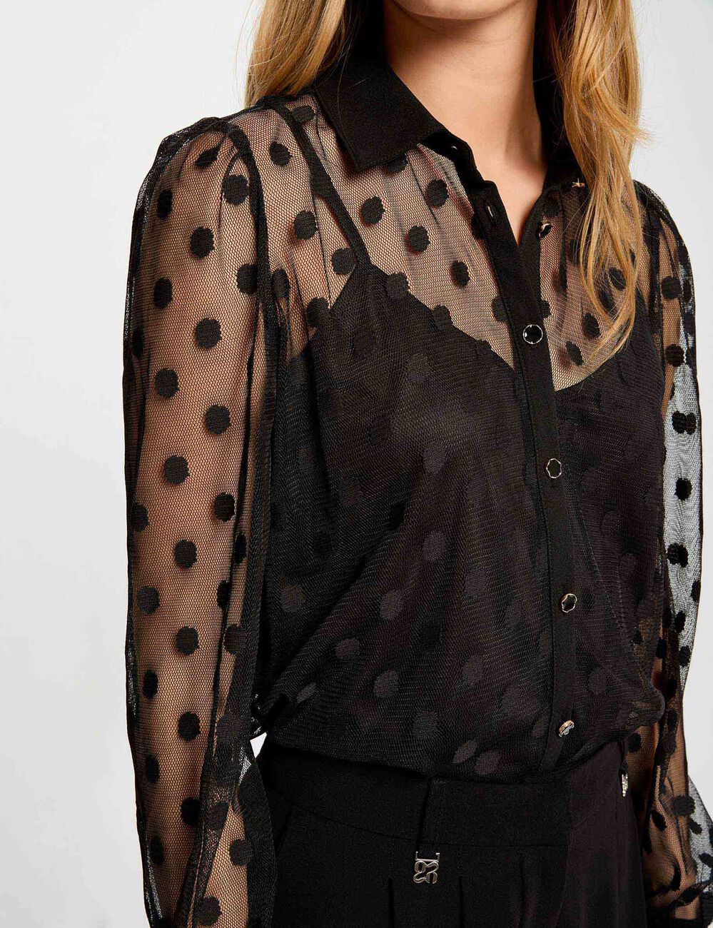 T-shirt col lavalli&egrave;re noir femme