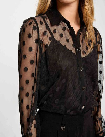 T-shirt col lavalli&egrave;re noir femme