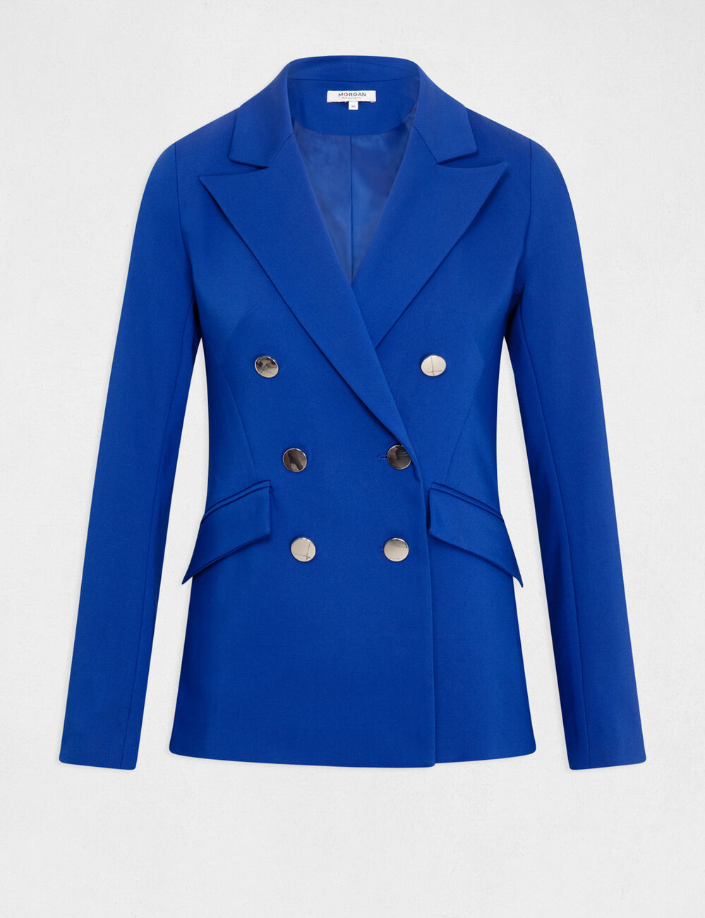 Veste city cintrée boutonnée bleu electrique femme