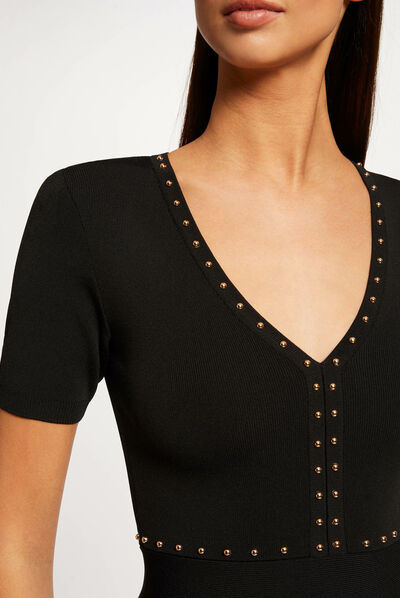 Robe pull ajustée à clous noir femme