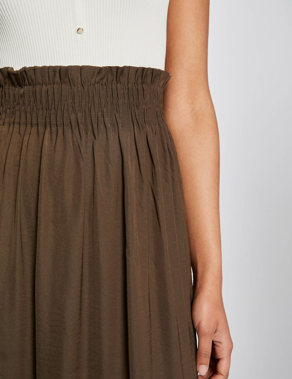 Jupe longue fluide taille &eacute;lastiqu&eacute;e vert kaki femme