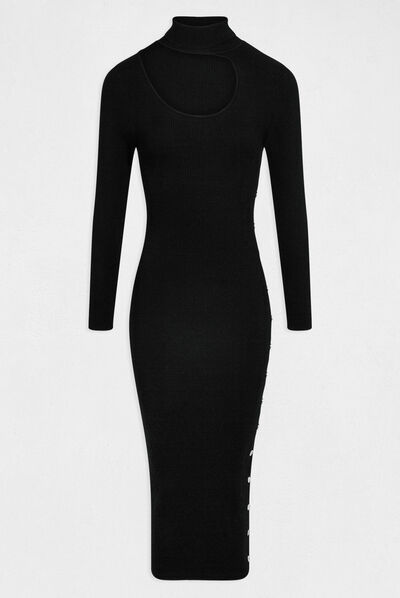 Robe pull midi ajustée avec ouverture noir femme